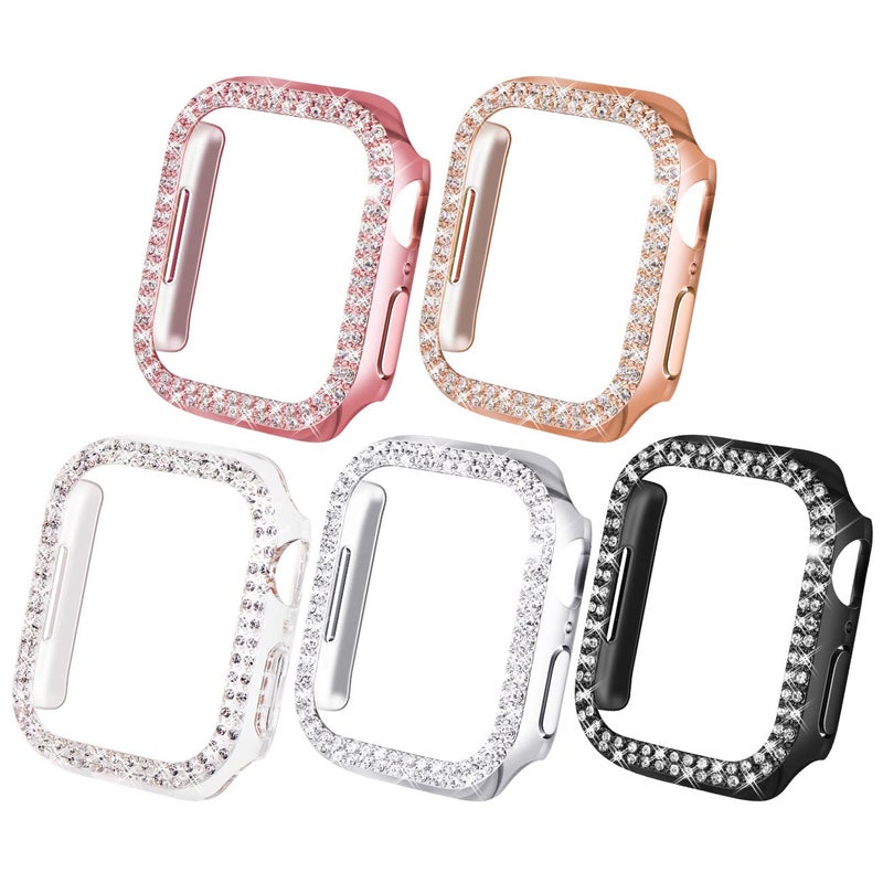 NewWays 5-Pack Bling Cases Compatible for Apple Watch 40mm Series 4 5 6 SE, Sparkling Diamonds Glitter Crystal Rhinestone Protective Bumper for iWatch (40mm, Black/Pink/Rose Gold/Silver/Clear) - Image 1